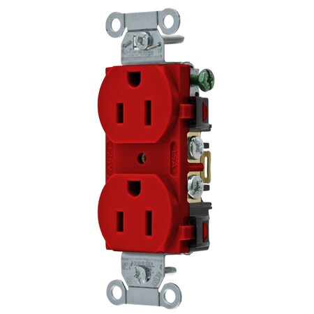 Hubbell Wiring Device-Kellems Straight Blade Receptacle, 5-15R, 15 A, 125V AC, 2 Pole, 3 Wire, Flush Mount, Grounded BR15R